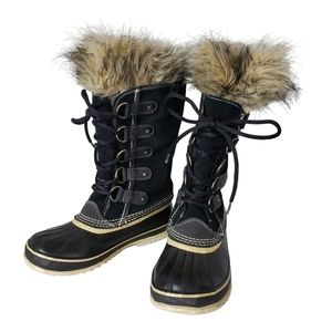 Sorel Boots Womens 7 Joan of Arctic Waterproof Black Quarry Suede Lace Up